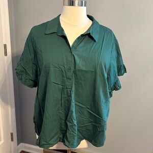 Lane Bryant Emerald Green Short-Sleeve Button Front Blouse